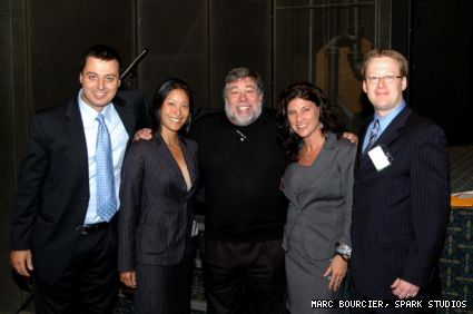 eConcordia staff stands with Apple Inc. co-founder. (Left to right) System Engineering and Maintenance Director Samer Mattar, Executive Director and Marketing Director Kaoru Matsui, Steve Wozniak, Special Projects Coordinator Dalia Bosis, Chief Learning Officer Patrick Devey. 